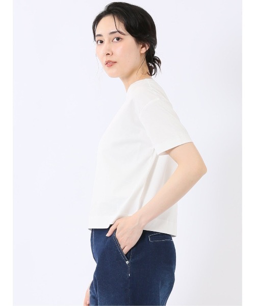 m.f.editorial（エムエフエディトリアル）の「【クロップド丈 ややゆったり コットン100%】m.f.エディトリアル レディース シルケット加工 クルーネック 半袖 Tシャツ（Tシャツ/カットソー・レディース・ブラック/ホワイト・MEDIUM/LARGE）」の14枚目の写真