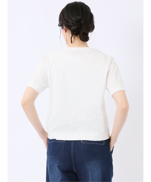 m.f.editorial（エムエフエディトリアル）の「【クロップド丈 ややゆったり コットン100%】m.f.エディトリアル レディース シルケット加工 クルーネック 半袖 Tシャツ（Tシャツ/カットソー・レディース・ブラック/ホワイト・MEDIUM/LARGE）」の15枚目の写真