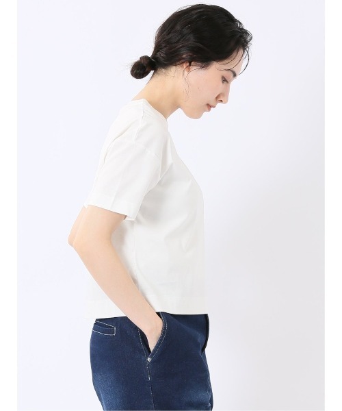 m.f.editorial（エムエフエディトリアル）の「【クロップド丈 ややゆったり コットン100%】m.f.エディトリアル レディース シルケット加工 クルーネック 半袖 Tシャツ（Tシャツ/カットソー・レディース・ブラック/ホワイト・MEDIUM/LARGE）」の16枚目の写真