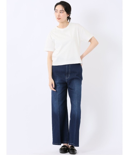 m.f.editorial（エムエフエディトリアル）の「【クロップド丈 ややゆったり コットン100%】m.f.エディトリアル レディース シルケット加工 クルーネック 半袖 Tシャツ（Tシャツ/カットソー・レディース・ブラック/ホワイト・MEDIUM/LARGE）」の17枚目の写真