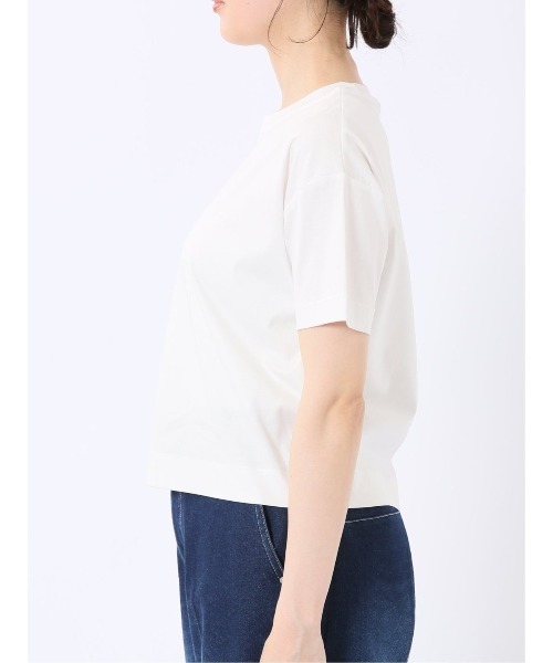 m.f.editorial（エムエフエディトリアル）の「【クロップド丈 ややゆったり コットン100%】m.f.エディトリアル レディース シルケット加工 クルーネック 半袖 Tシャツ（Tシャツ/カットソー・レディース・ブラック/ホワイト・MEDIUM/LARGE）」の19枚目の写真