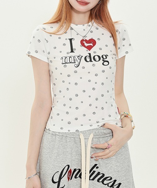Vipoa(ヴィポア)の「アイラブDOGロゴプリントTシャツ(Tシャツ/カットソー・レディース・レッド/グレー・FREE)」の15枚目の写真