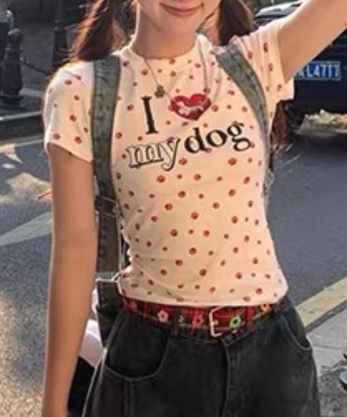 Vipoa(ヴィポア)の「アイラブDOGロゴプリントTシャツ(Tシャツ/カットソー・レディース・レッド/グレー・FREE)」の20枚目の写真