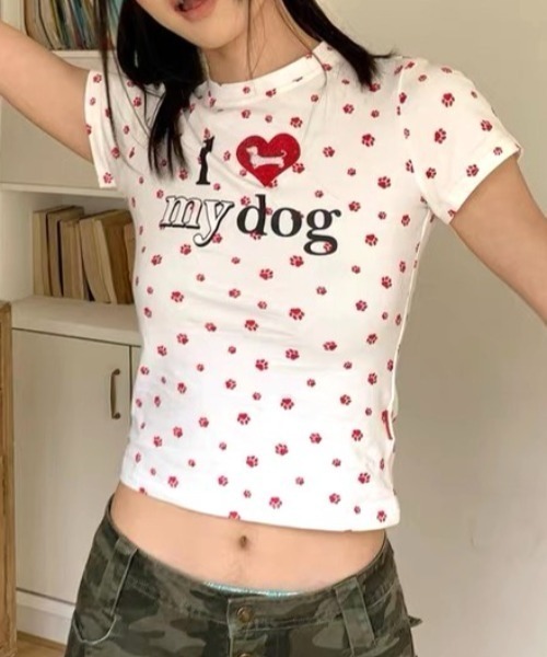 Vipoa(ヴィポア)の「アイラブDOGロゴプリントTシャツ(Tシャツ/カットソー・レディース・レッド/グレー・FREE)」の9枚目の写真