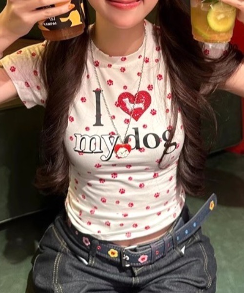 Vipoa(ヴィポア)の「アイラブDOGロゴプリントTシャツ(Tシャツ/カットソー・レディース・レッド/グレー・FREE)」の8枚目の写真