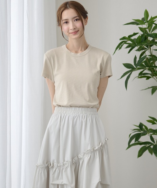 DAYRA(デイラ)の「無地 半袖 クルーネック Tシャツ トップス(Tシャツ/カットソー・レディース・ホワイト/チャコールグレー/ライトグレー/ブラック/ベージュ/ピンク・FREE)」の5枚目の写真