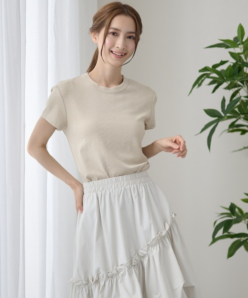 DAYRA(デイラ)の「無地 半袖 クルーネック Tシャツ トップス(Tシャツ/カットソー・レディース・ホワイト/チャコールグレー/ライトグレー/ブラック/ベージュ/ピンク・FREE)」の7枚目の写真