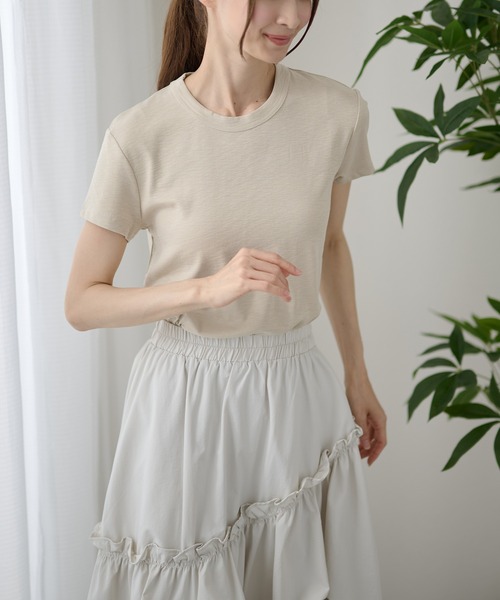 DAYRA(デイラ)の「無地 半袖 クルーネック Tシャツ トップス(Tシャツ/カットソー・レディース・ホワイト/チャコールグレー/ライトグレー/ブラック/ベージュ/ピンク・FREE)」の9枚目の写真