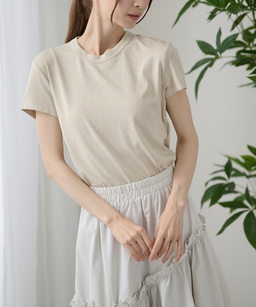DAYRA(デイラ)の「無地 半袖 クルーネック Tシャツ トップス(Tシャツ/カットソー・レディース・ホワイト/チャコールグレー/ライトグレー/ブラック/ベージュ/ピンク・FREE)」の10枚目の写真
