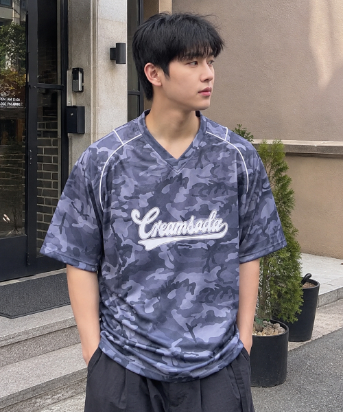 CREAM SODA LAB(クリームソーダラボ)の「カモメッシュパイピングオーバーサイズVネック半袖Tシャツチャコール(Tシャツ/カットソー・メンズ・その他・LARGE/X-LARGE)」の1枚目の写真