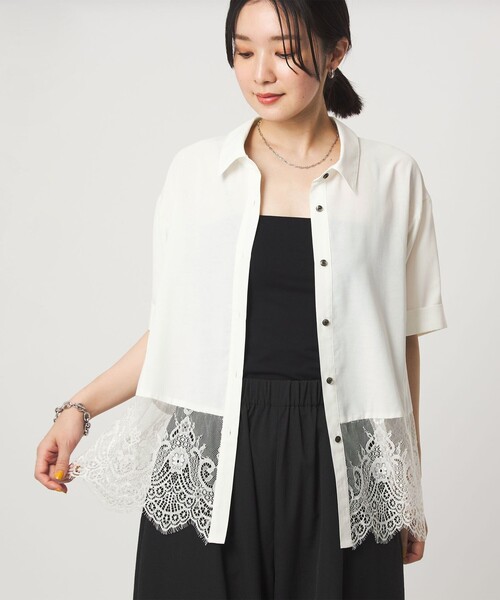 WEB限定】＜at ease＞スソ レース ブラウス UVカット 通気性（シャツ