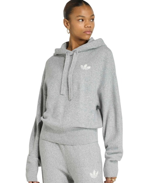 adidas(アディダス)の「adidas ESSENTIALS KNIT HOODIE / アディダス エッセンシャルズ ニット フーディー(パーカー・レディース・グレー・S/M/L)」の1枚目の写真