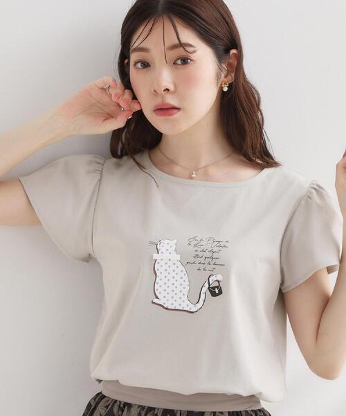 couture brooch(クチュールブローチ)の「【接触冷感・UVカット・洗える】CATプリントTシャツ(Tシャツ/カットソー・レディース・チャコール/ホワイト系1/ライトグレー系/ピンク系1・42/40/38/36)」の3枚目の写真