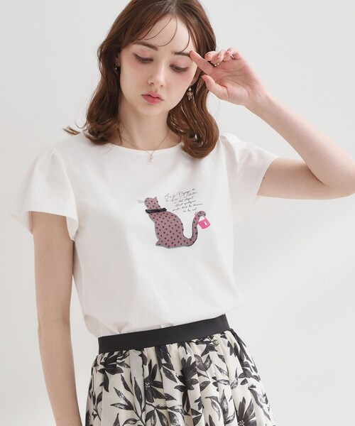 couture brooch(クチュールブローチ)の「【接触冷感・UVカット・洗える】CATプリントTシャツ(Tシャツ/カットソー・レディース・チャコール/ホワイト系1/ライトグレー系/ピンク系1・42/40/38/36)」の18枚目の写真