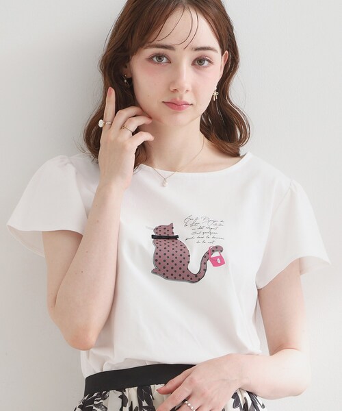 couture brooch(クチュールブローチ)の「【接触冷感・UVカット・洗える】CATプリントTシャツ(Tシャツ/カットソー・レディース・チャコール/ホワイト系1/ライトグレー系/ピンク系1・42/40/38/36)」の19枚目の写真