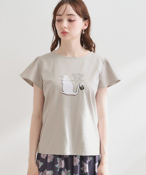 couture brooch(クチュールブローチ)の「【接触冷感・UVカット・洗える】CATプリントTシャツ(Tシャツ/カットソー・レディース・チャコール/ホワイト系1/ライトグレー系/ピンク系1・42/40/38/36)」の9枚目の写真