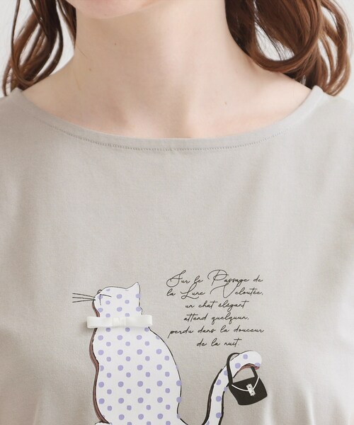 couture brooch(クチュールブローチ)の「【接触冷感・UVカット・洗える】CATプリントTシャツ(Tシャツ/カットソー・レディース・チャコール/ホワイト系1/ライトグレー系/ピンク系1・42/40/38/36)」の12枚目の写真