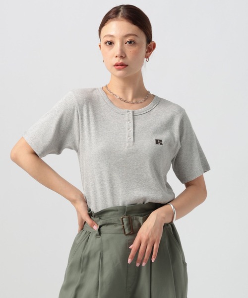 Russell Athletic(ラッセルアスレティック)の「【RUSSELL ATHLETIC (ラッセルアスレティック)】リブヘンリー半袖Tシャツ(Tシャツ/カットソー・レディース・オフホワイト/ネイビー/グレー・FREE)」の3枚目の写真