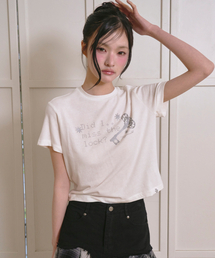 レタリングシンボルクロップ半袖Tシャツ[アイボリー/キ]