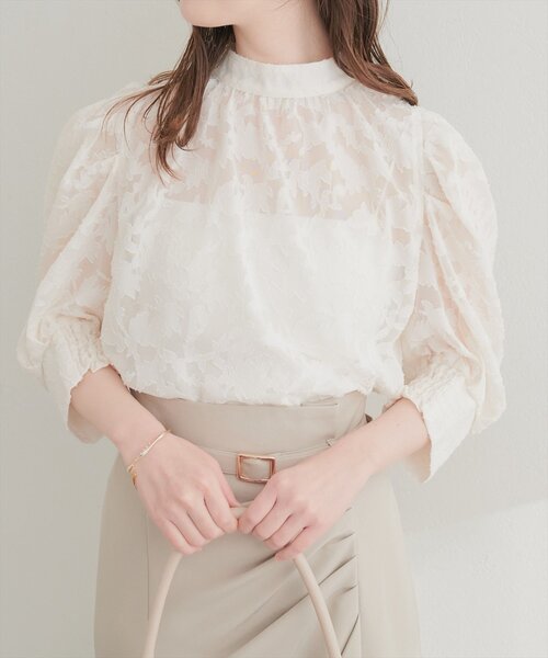 natural couture（ナチュラルクチュール）の「シアージャガードハイネックブラウス（シャツ/ブラウス・レディース・パープル系その他/グレー/ピンク/アイボリー・FREE）」の5枚目の写真