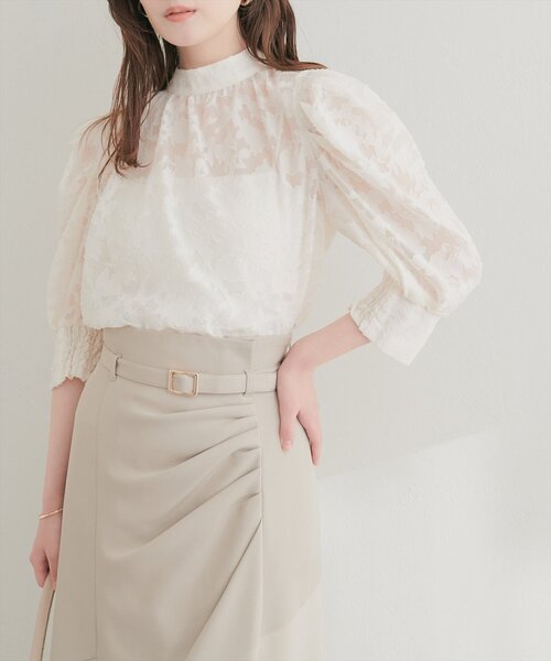 natural couture（ナチュラルクチュール）の「シアージャガードハイネックブラウス（シャツ/ブラウス・レディース・パープル系その他/グレー/ピンク/アイボリー・FREE）」の6枚目の写真