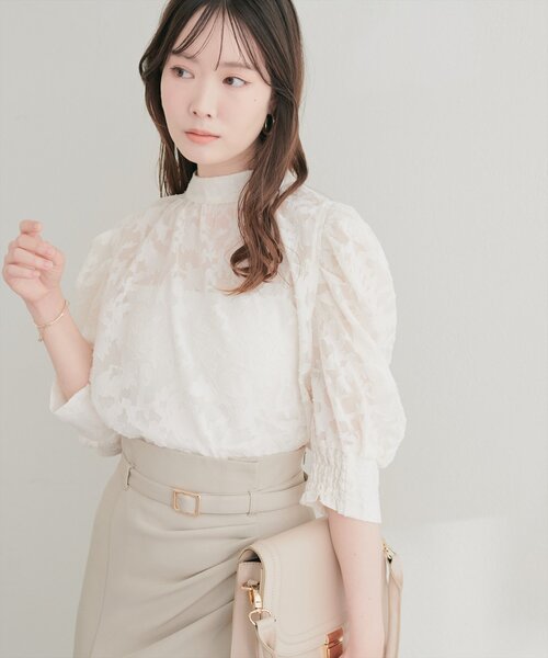 natural couture（ナチュラルクチュール）の「シアージャガードハイネックブラウス（シャツ/ブラウス・レディース・パープル系その他/グレー/ピンク/アイボリー・FREE）」の7枚目の写真