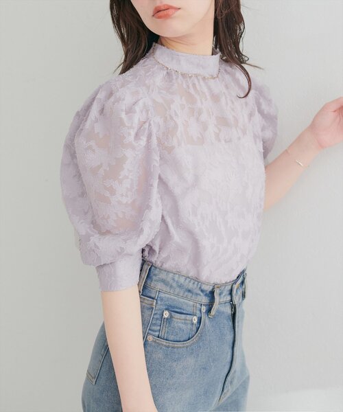 natural couture（ナチュラルクチュール）の「シアージャガードハイネックブラウス（シャツ/ブラウス・レディース・パープル系その他/グレー/ピンク/アイボリー・FREE）」の18枚目の写真