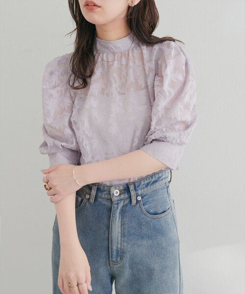 natural couture（ナチュラルクチュール）の「シアージャガードハイネックブラウス（シャツ/ブラウス・レディース・パープル系その他/グレー/ピンク/アイボリー・FREE）」の19枚目の写真