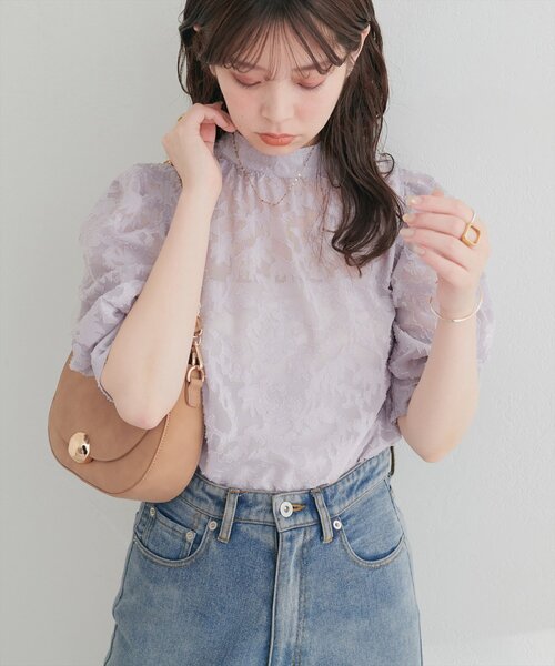 natural couture（ナチュラルクチュール）の「シアージャガードハイネックブラウス（シャツ/ブラウス・レディース・パープル系その他/グレー/ピンク/アイボリー・FREE）」の20枚目の写真