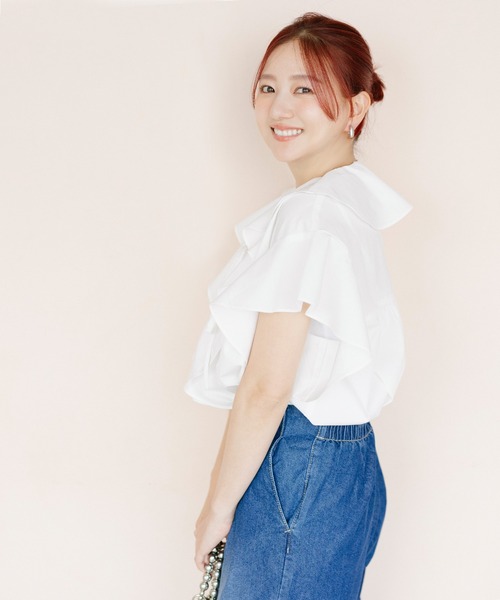 coca(coca)(コカ)の「【伊藤千晃様着用】ビッグカラーフリルブラウス(シャツ/ブラウス・レディース・ホワイト/ライトピンク・M/L)」の4枚目の写真