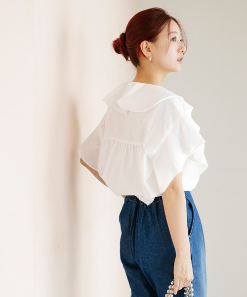 coca(coca)(コカ)の「【伊藤千晃様着用】ビッグカラーフリルブラウス(シャツ/ブラウス・レディース・ホワイト/ライトピンク・M/L)」の6枚目の写真
