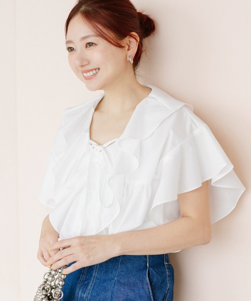 coca(coca)(コカ)の「【伊藤千晃様着用】ビッグカラーフリルブラウス(シャツ/ブラウス・レディース・ホワイト/ライトピンク・M/L)」の7枚目の写真
