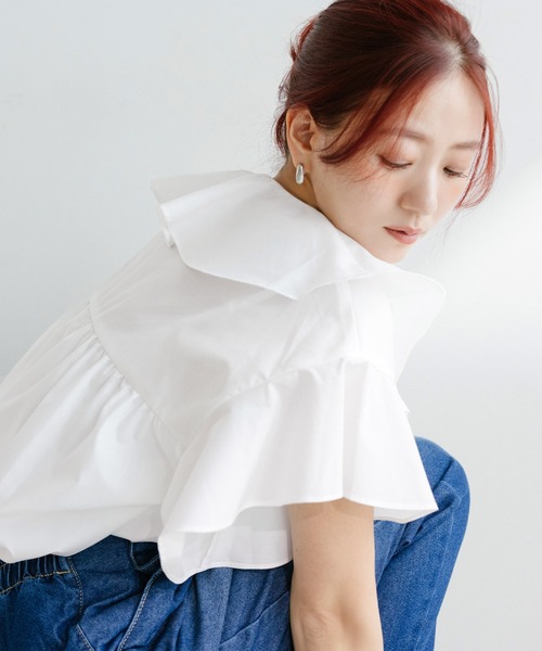 coca(coca)(コカ)の「【伊藤千晃様着用】ビッグカラーフリルブラウス(シャツ/ブラウス・レディース・ホワイト/ライトピンク・M/L)」の8枚目の写真