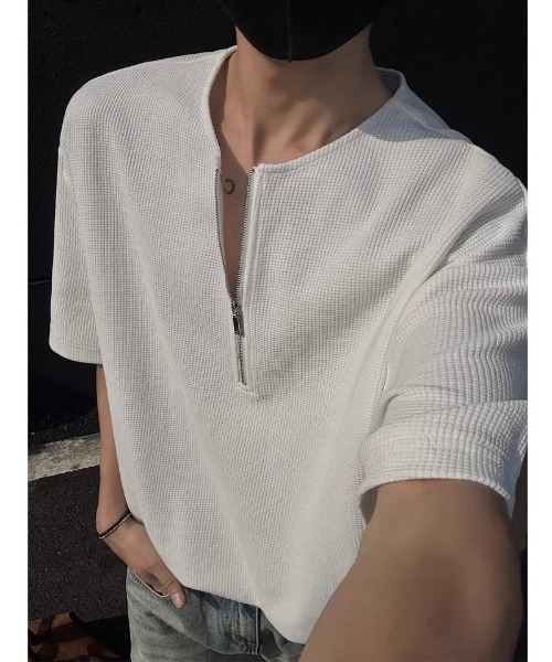 Ritzy（リッツィー）の「ハーフジップルーズ半袖 T シャツ（Tシャツ/カットソー・レディース・グレー/ブラック/ホワイト・XL/M/L）」の2枚目の写真