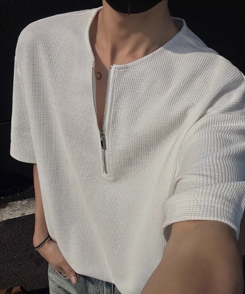 Ritzy（リッツィー）の「ハーフジップルーズ半袖 T シャツ（Tシャツ/カットソー・レディース・グレー/ブラック/ホワイト・XL/M/L）」の4枚目の写真