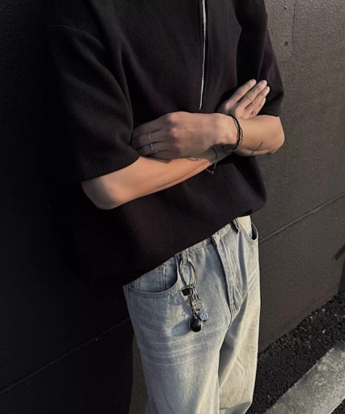 Ritzy（リッツィー）の「ハーフジップルーズ半袖 T シャツ（Tシャツ/カットソー・レディース・グレー/ブラック/ホワイト・XL/M/L）」の5枚目の写真