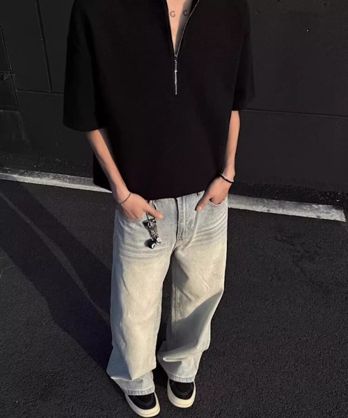 Ritzy（リッツィー）の「ハーフジップルーズ半袖 T シャツ（Tシャツ/カットソー・レディース・グレー/ブラック/ホワイト・XL/M/L）」の7枚目の写真