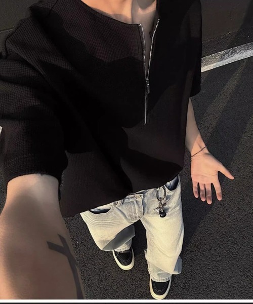 Ritzy（リッツィー）の「ハーフジップルーズ半袖 T シャツ（Tシャツ/カットソー・レディース・グレー/ブラック/ホワイト・XL/M/L）」の10枚目の写真