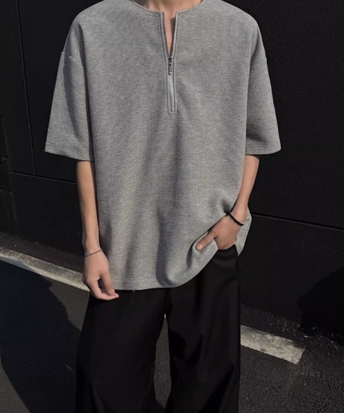 Ritzy（リッツィー）の「ハーフジップルーズ半袖 T シャツ（Tシャツ/カットソー・レディース・グレー/ブラック/ホワイト・XL/M/L）」の14枚目の写真