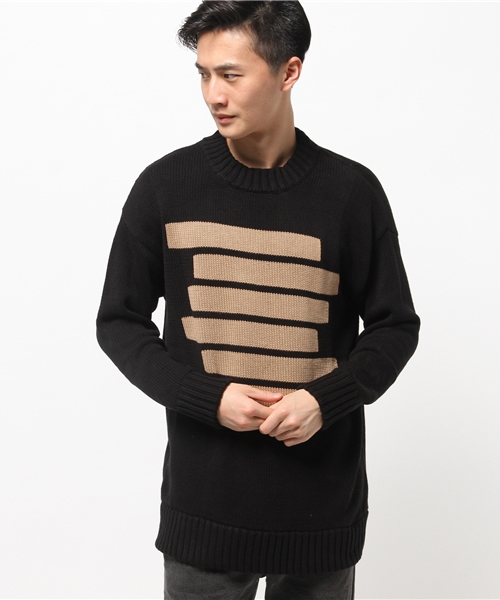 Lui's(ルイス)の「Lui's(ルイス) インターシャBIGニット(ニット/セーター・メンズ・ブラック/ホワイト・FREE)」の1枚目の写真