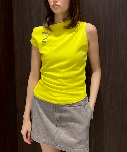 Oriens JOURNAL STANDARD(オリエンス ジャーナルスタンダード)の「アシンメトリーTシャツ(Tシャツ/カットソー・レディース・ブルー系その他/スミクロ/イエロー・FREE)」の1枚目の写真