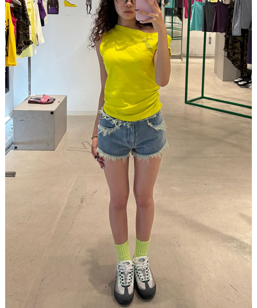 Oriens JOURNAL STANDARD(オリエンス ジャーナルスタンダード)の「アシンメトリーTシャツ(Tシャツ/カットソー・レディース・ブルー系その他/スミクロ/イエロー・FREE)」の9枚目の写真
