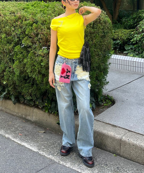 Oriens JOURNAL STANDARD(オリエンス ジャーナルスタンダード)の「アシンメトリーTシャツ(Tシャツ/カットソー・レディース・ブルー系その他/スミクロ/イエロー・FREE)」の10枚目の写真