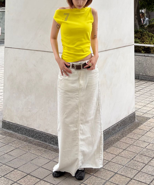 Oriens JOURNAL STANDARD(オリエンス ジャーナルスタンダード)の「アシンメトリーTシャツ(Tシャツ/カットソー・レディース・ブルー系その他/スミクロ/イエロー・FREE)」の13枚目の写真