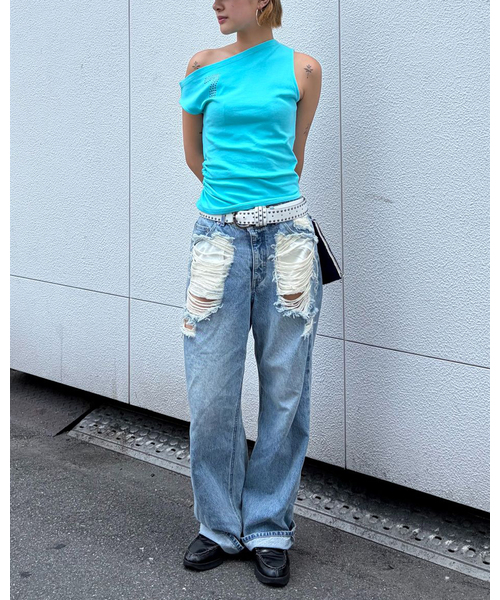 Oriens JOURNAL STANDARD(オリエンス ジャーナルスタンダード)の「アシンメトリーTシャツ(Tシャツ/カットソー・レディース・ブルー系その他/スミクロ/イエロー・FREE)」の14枚目の写真