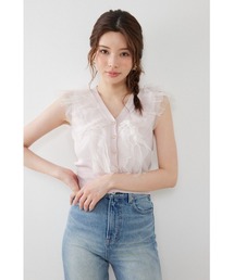 ノースリフリルチュールニットカーディガン 夏服