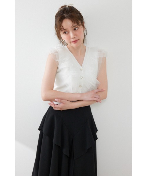 rienda(リエンダ)の「ノースリフリルチュールニットカーディガン 夏服(ニット/セーター・レディース・ブラック/ピンク/ホワイト・FREE)」の15枚目の写真