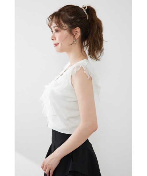 rienda(リエンダ)の「ノースリフリルチュールニットカーディガン 夏服(ニット/セーター・レディース・ブラック/ピンク/ホワイト・FREE)」の18枚目の写真