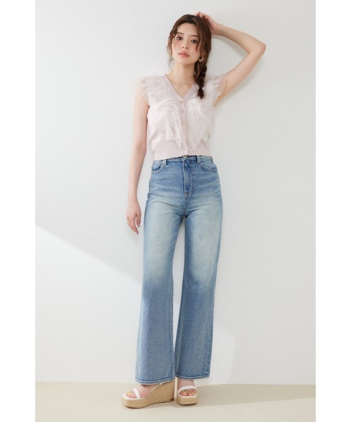 rienda(リエンダ)の「ノースリフリルチュールニットカーディガン 夏服(ニット/セーター・レディース・ブラック/ピンク/ホワイト・FREE)」の4枚目の写真