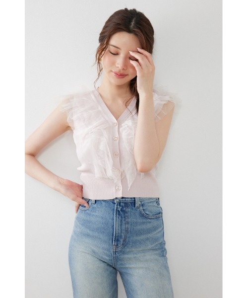 rienda(リエンダ)の「ノースリフリルチュールニットカーディガン 夏服(ニット/セーター・レディース・ブラック/ピンク/ホワイト・FREE)」の7枚目の写真